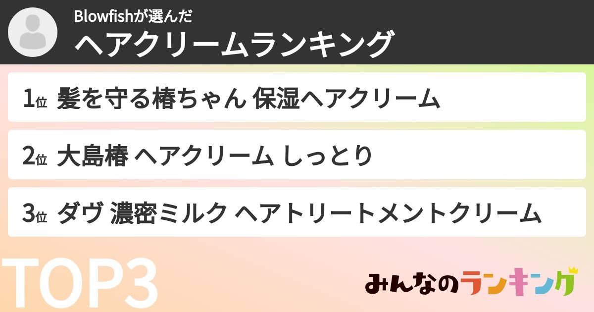 Blowfishさんの「ヘアクリームランキング」