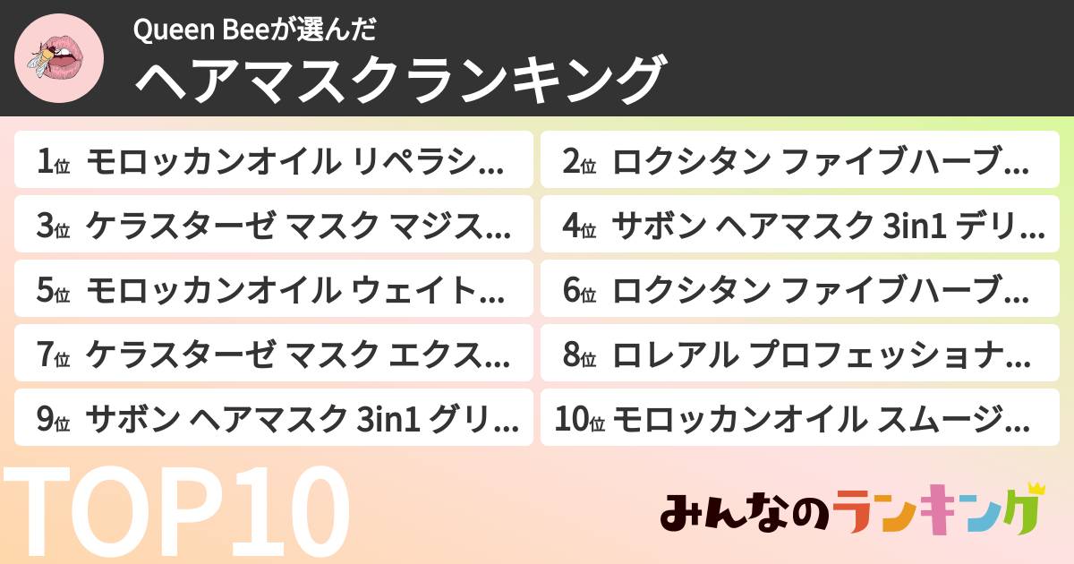 Queen Beeさんの「ヘアマスクランキング」