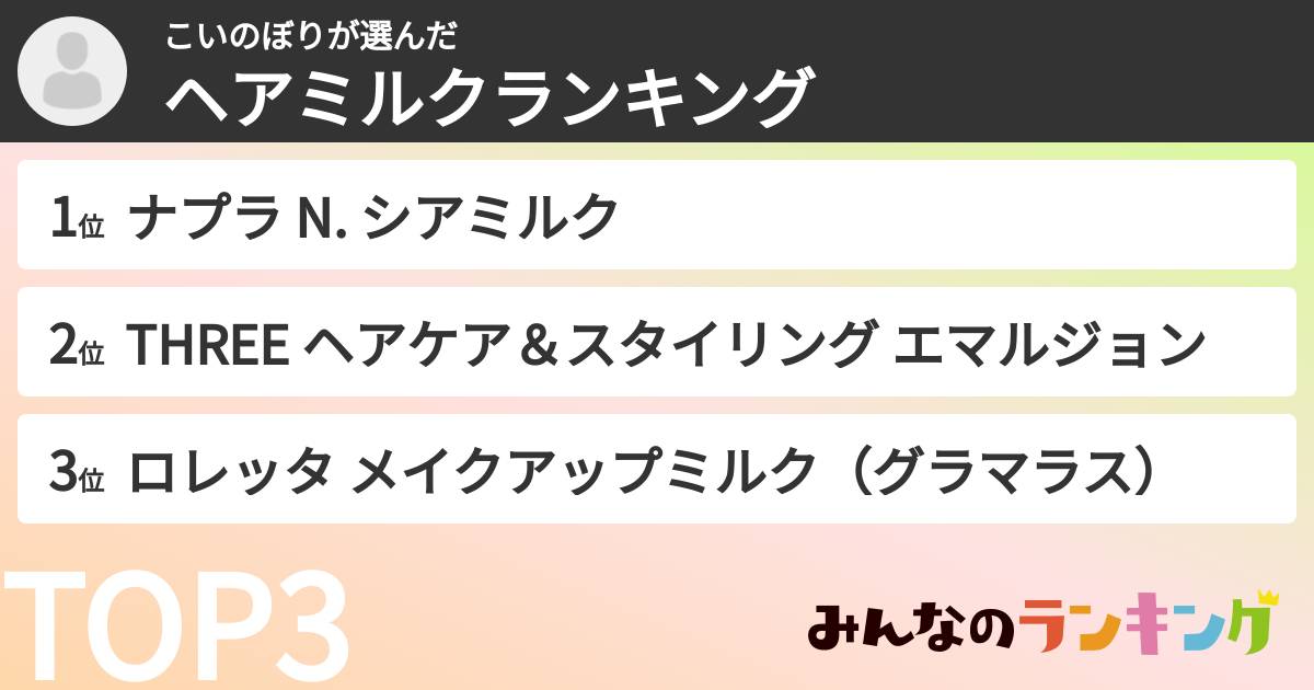 こいのぼりさんの「ヘアミルクランキング」