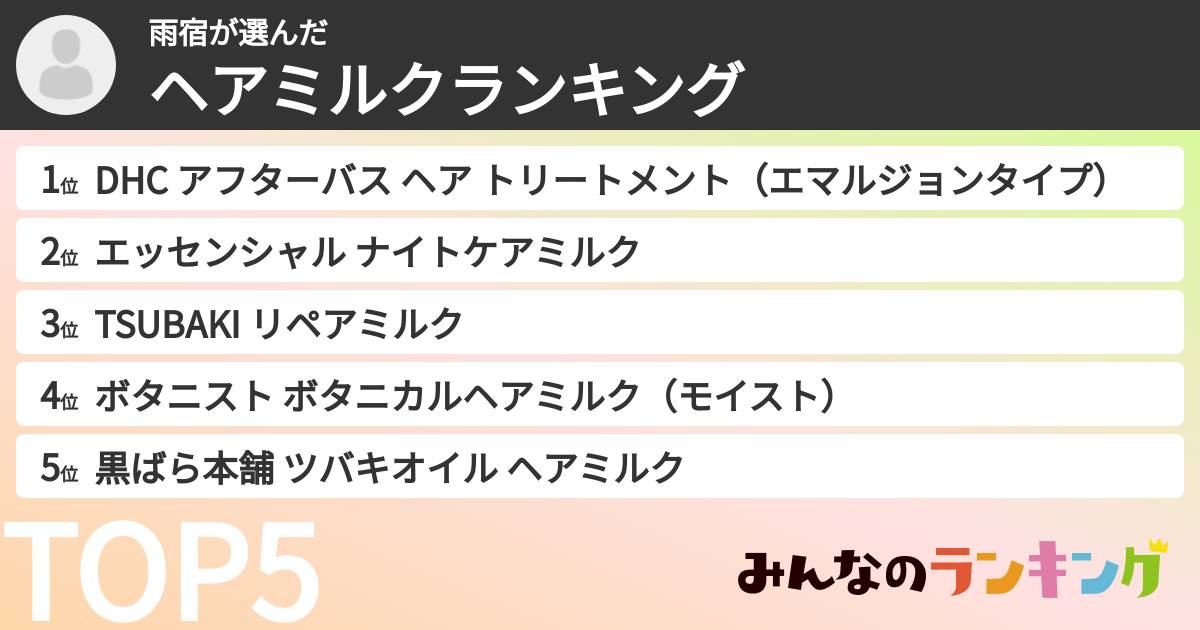 雨宿さんの「ヘアミルクランキング」