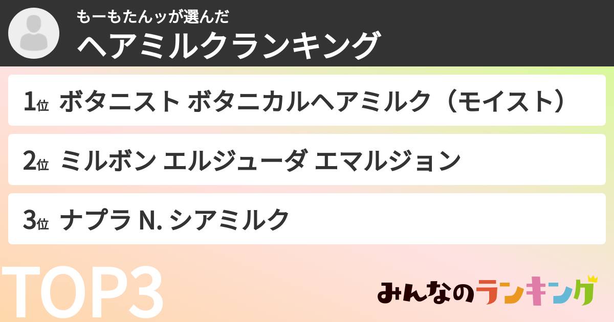 もーもたんッさんの「ヘアミルクランキング」