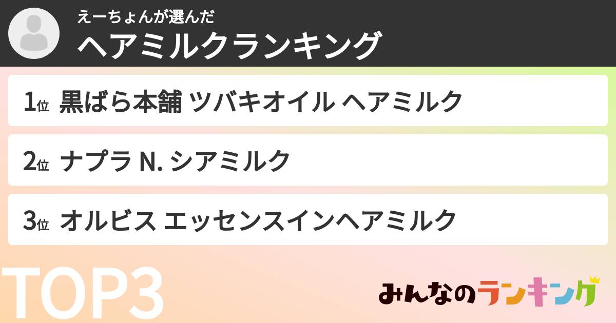えーちょんさんの「ヘアミルクランキング」