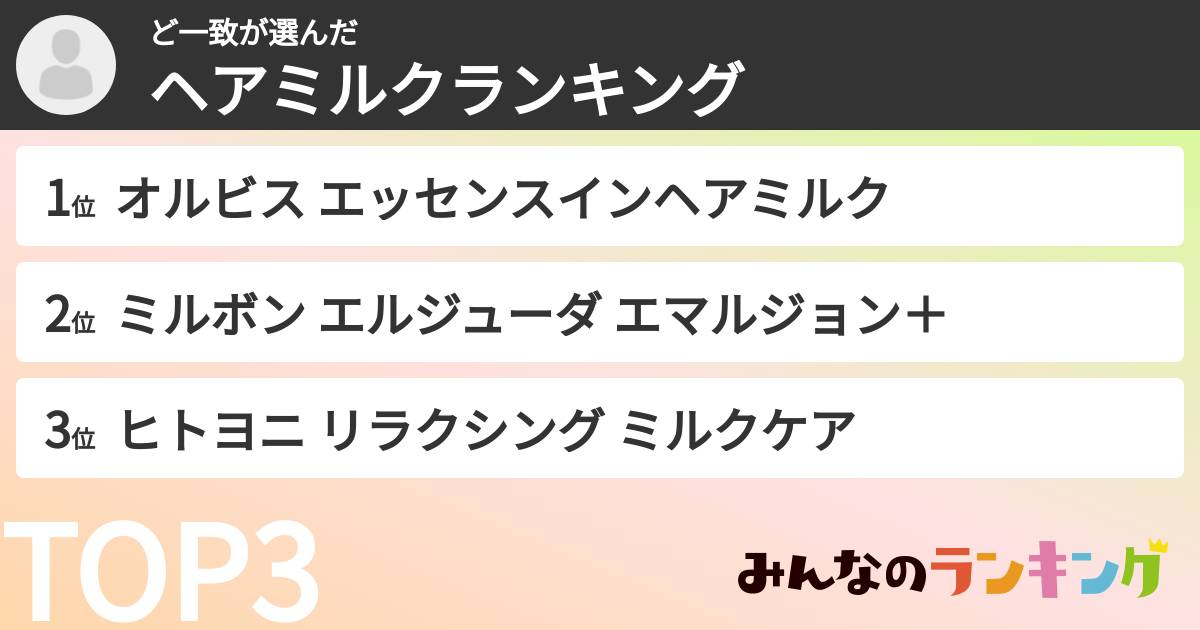 ど一致さんの「ヘアミルクランキング」