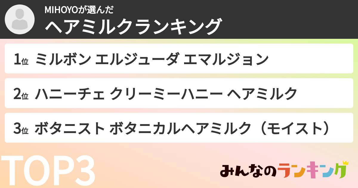 MIHOYOさんの「ヘアミルクランキング」