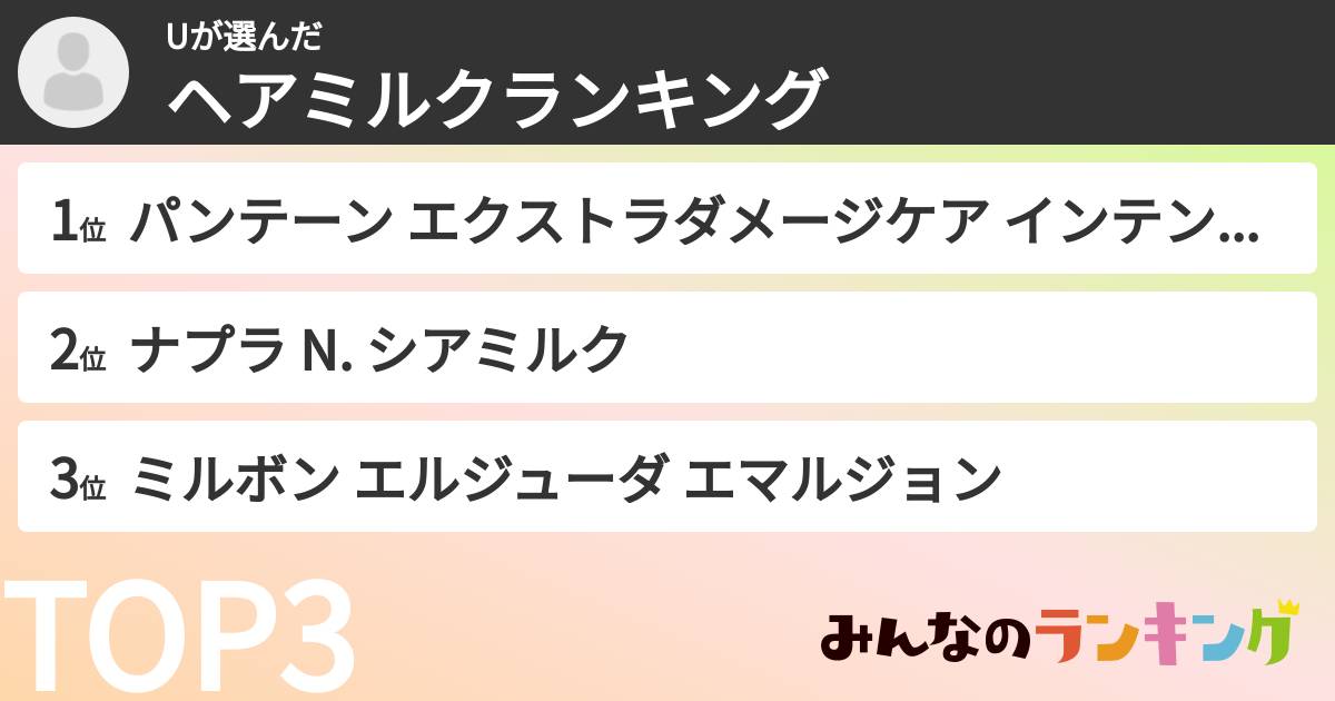 Uさんの「ヘアミルクランキング」