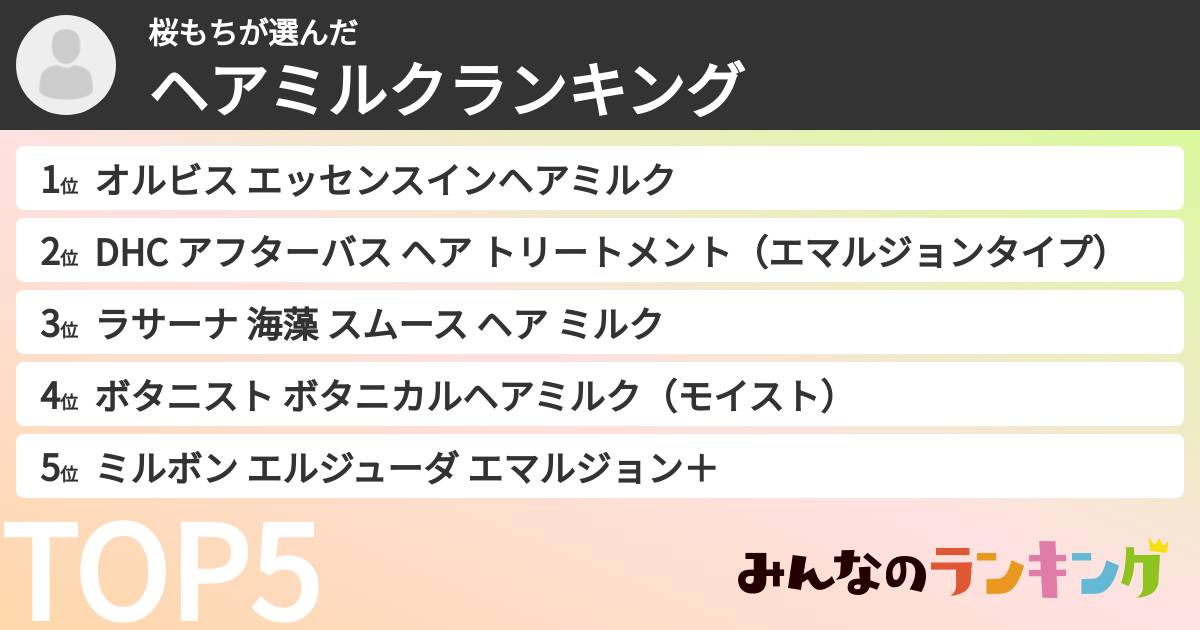 桜もちさんの「ヘアミルクランキング」