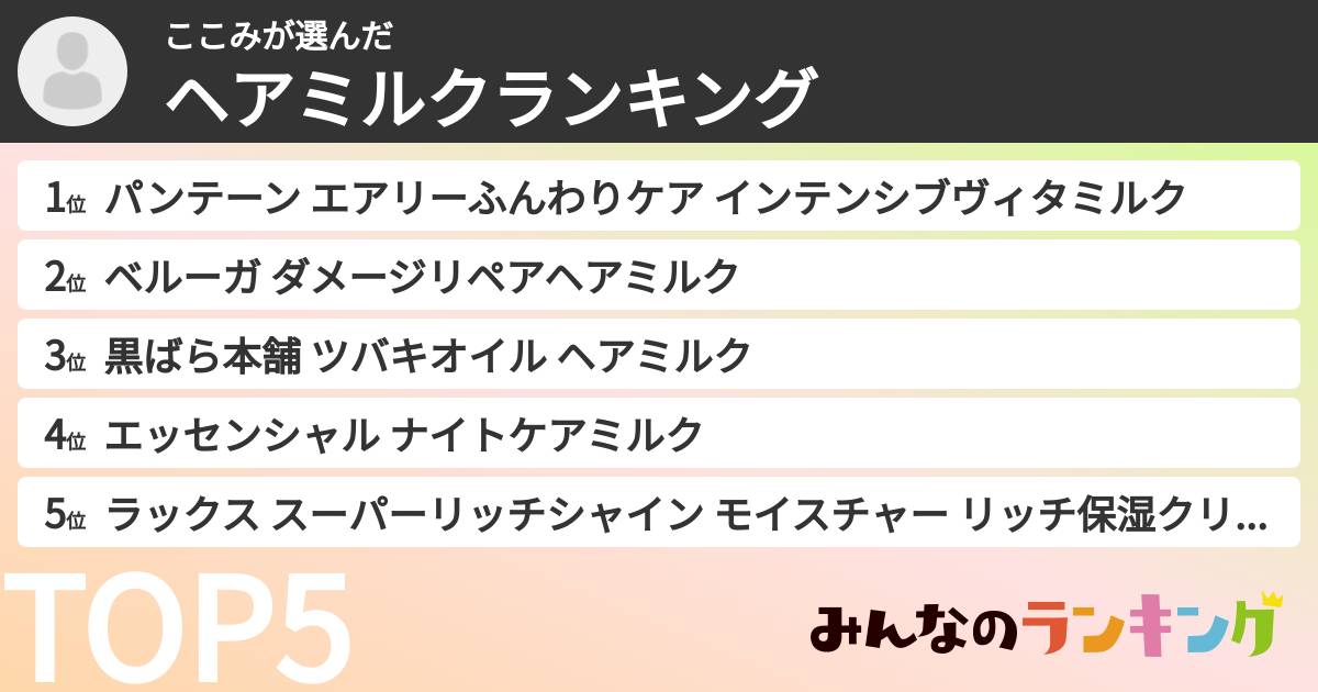 ここみさんの「ヘアミルクランキング」