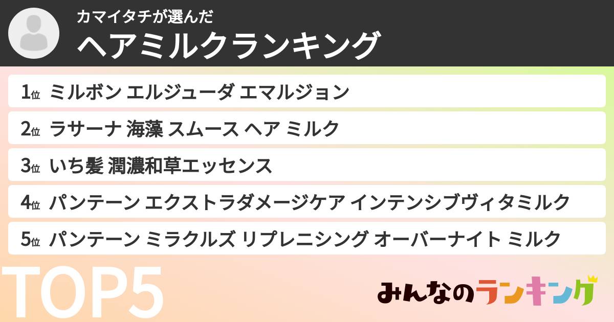 カマイタチさんの「ヘアミルクランキング」