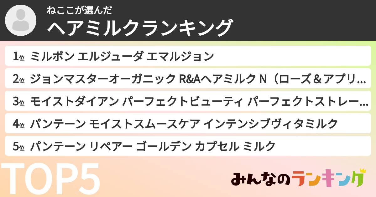 ねここさんの「ヘアミルクランキング」