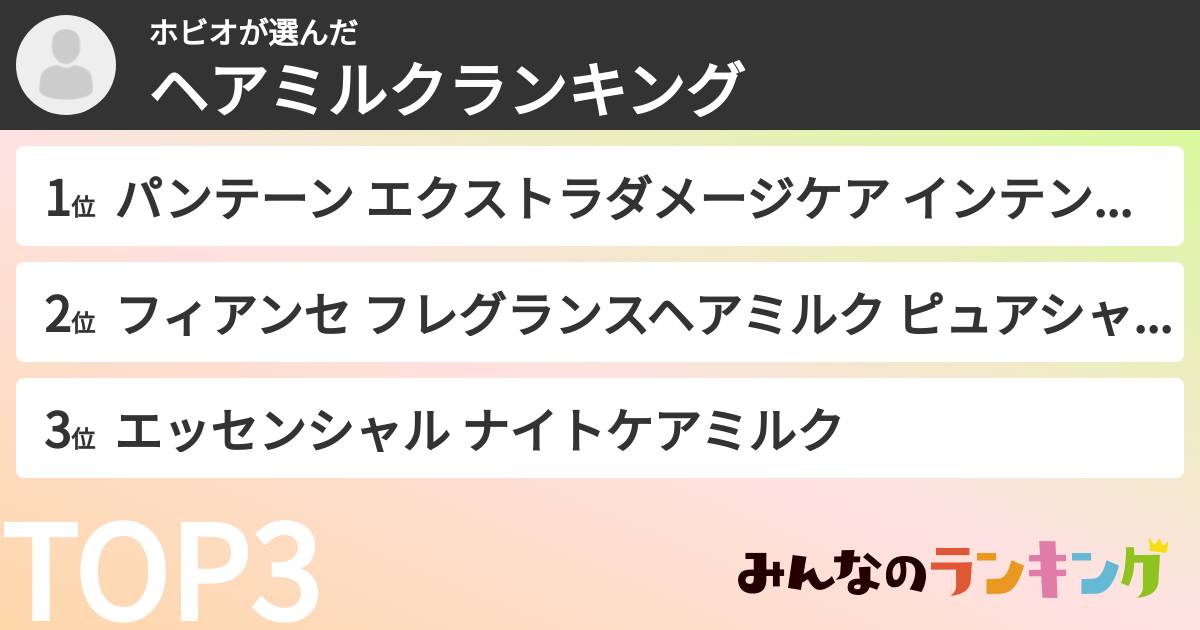 ホビオさんの「ヘアミルクランキング」