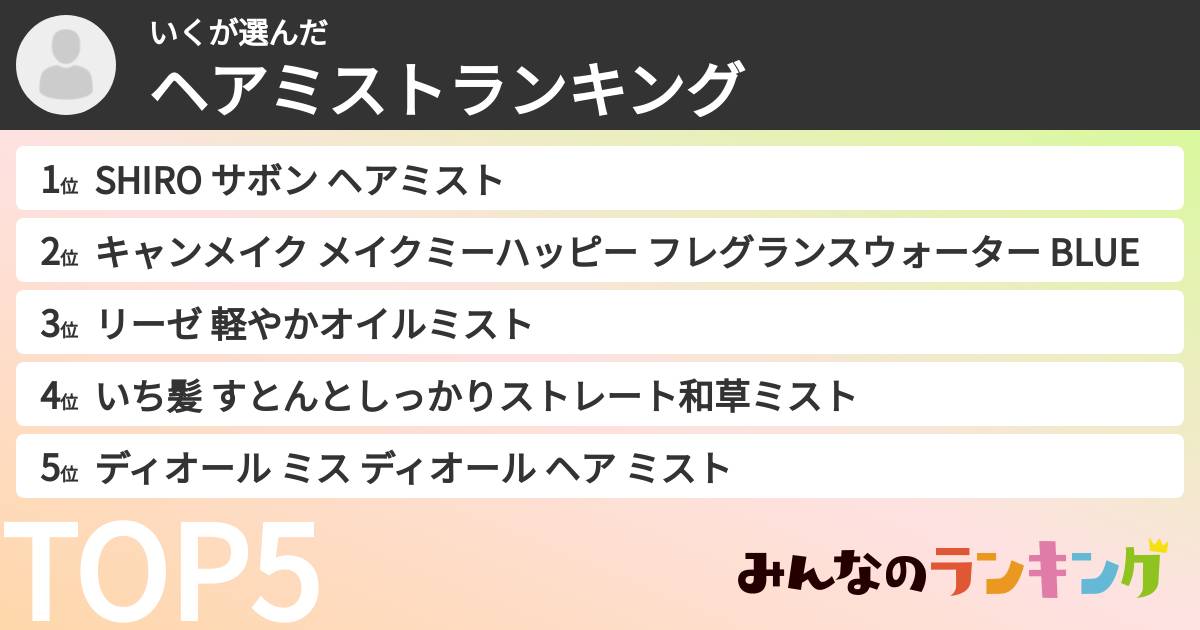 いくさんの「ヘアミストランキング」