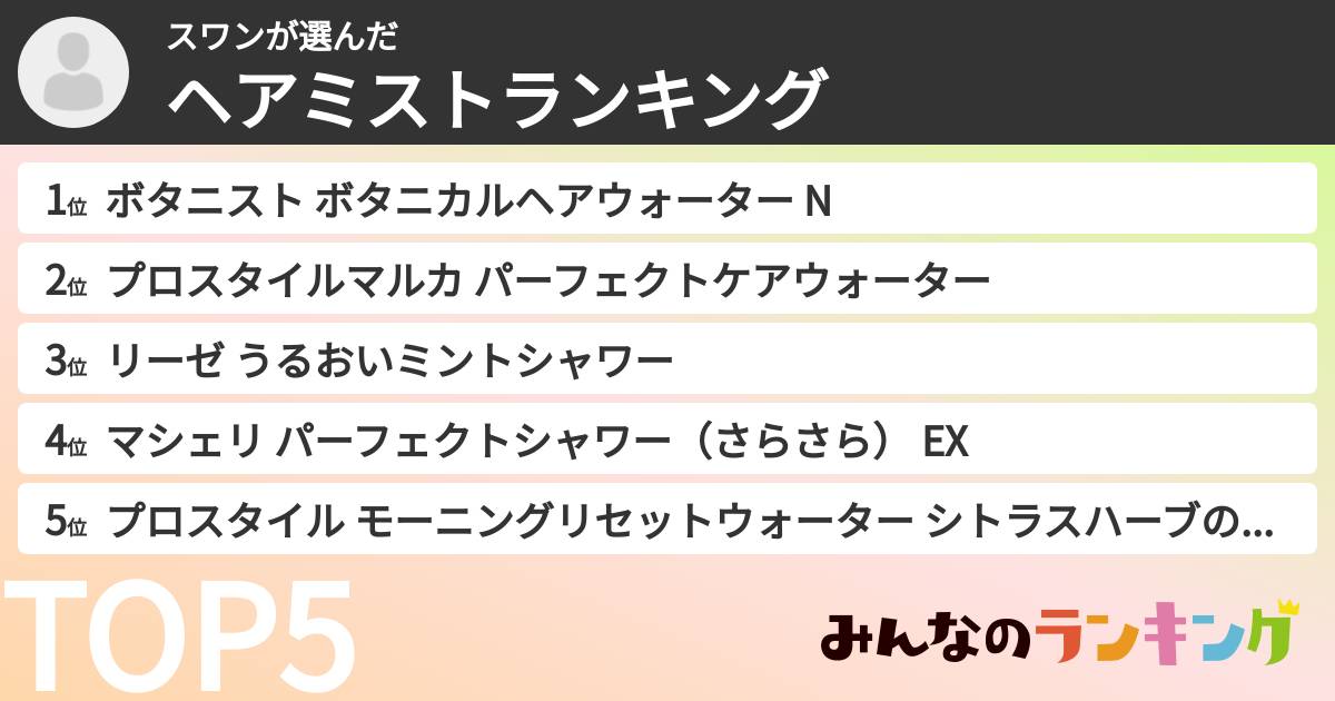 スワンさんの「ヘアミストランキング」