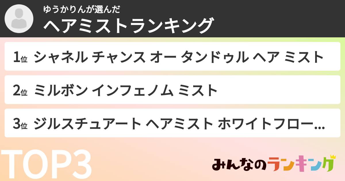 ゆうかりんさんの「ヘアミストランキング」