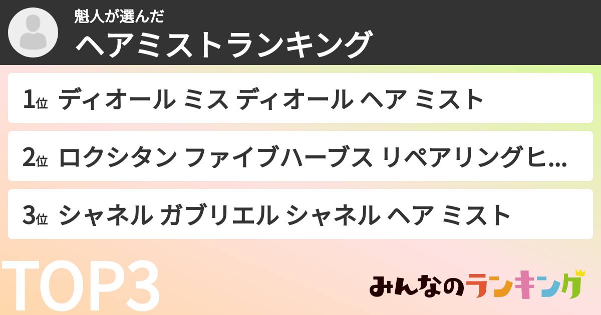 魁人さんの「ヘアミストランキング」