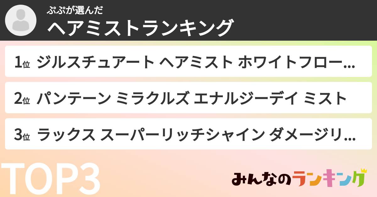 ぷぷさんの「ヘアミストランキング」