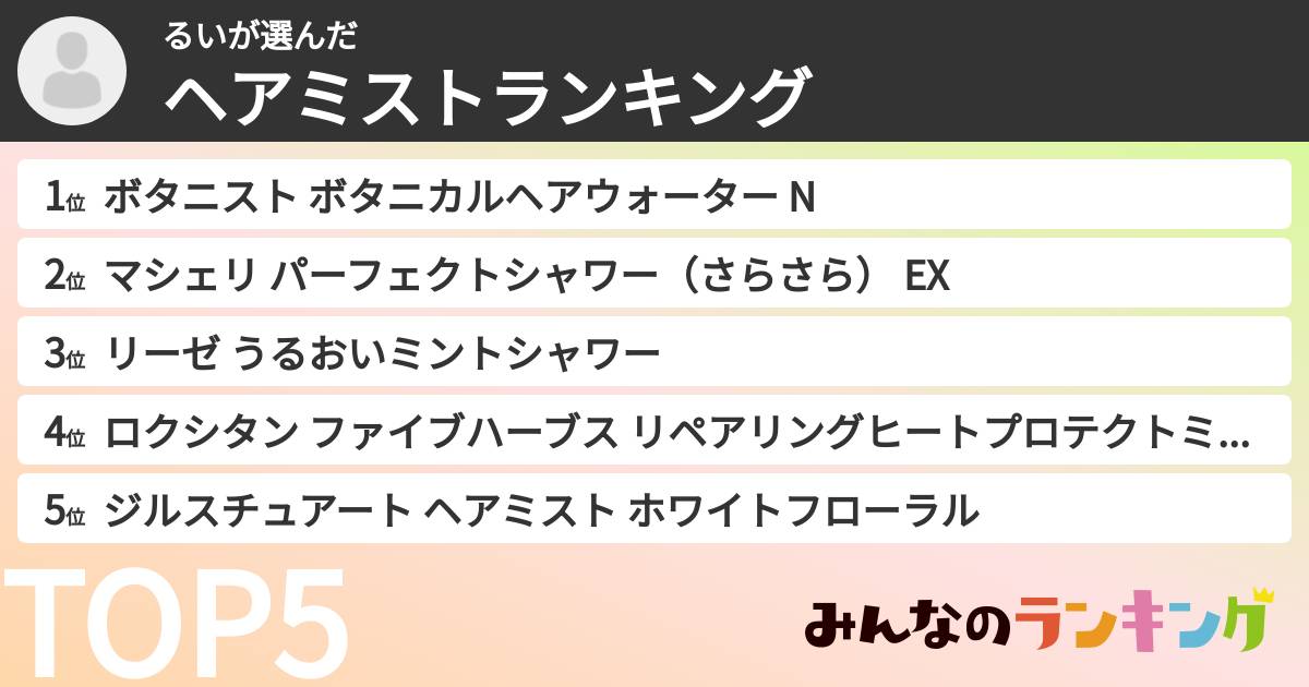 るいさんの「ヘアミストランキング」