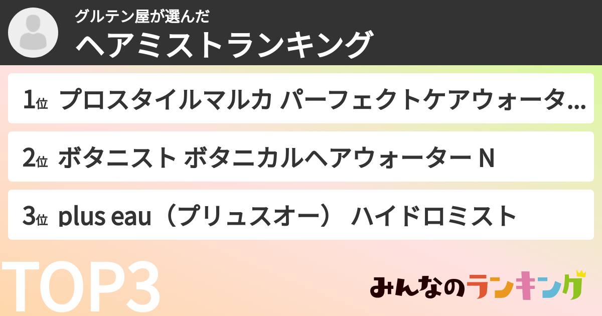 グルテン屋さんの「ヘアミストランキング」