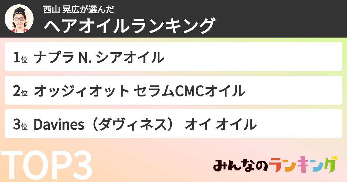 西山 晃広さんの「ヘアオイルランキング」