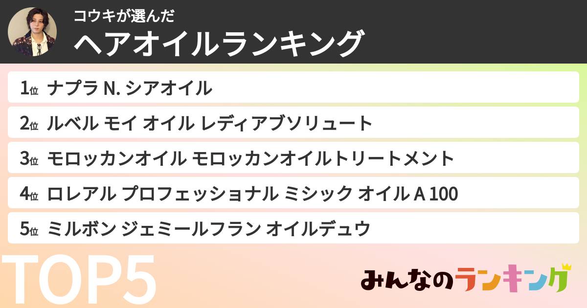 コウキさんの「ヘアオイルランキング」