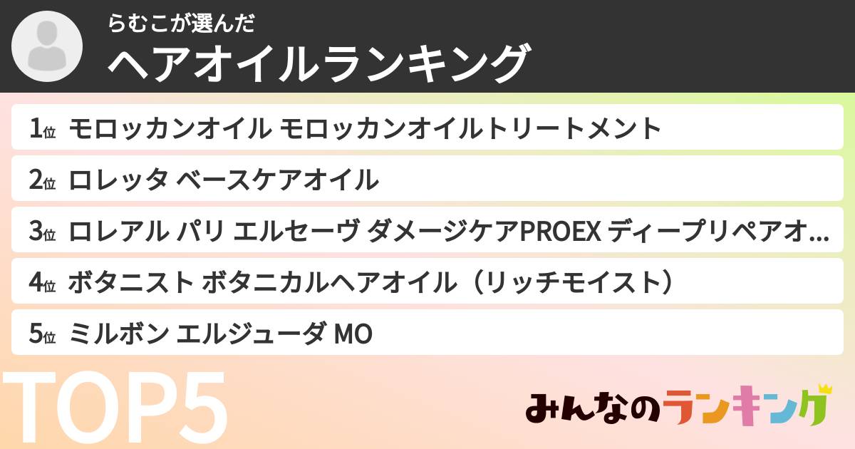 らむこさんの「ヘアオイルランキング」