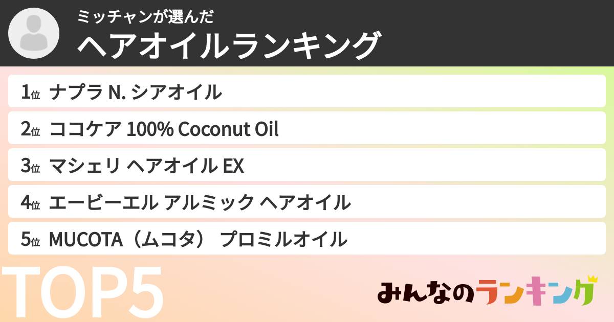 ミッチャンさんの「ヘアオイルランキング」
