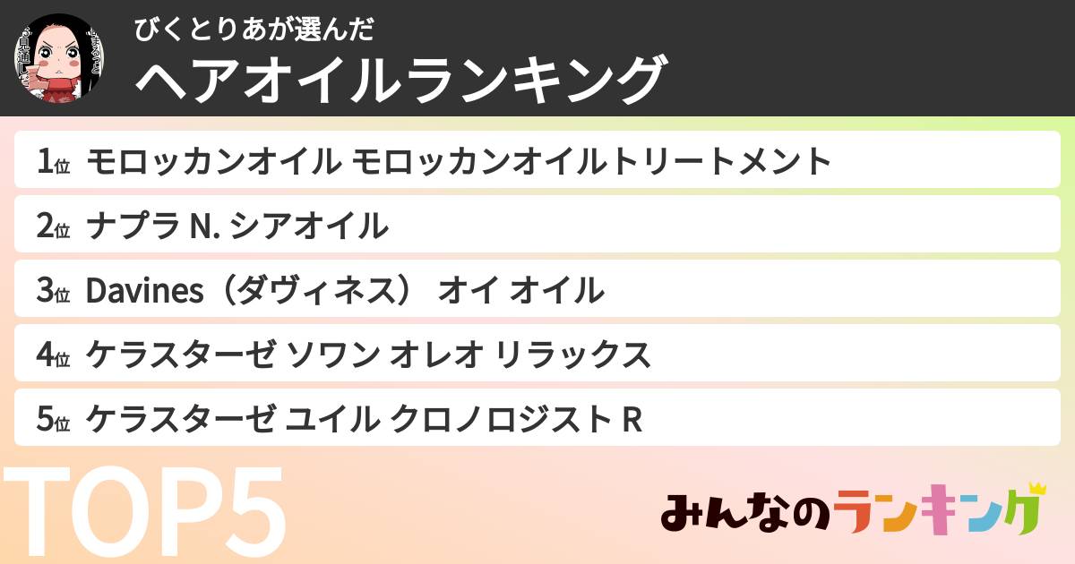 びくとりあさんの「ヘアオイルランキング」