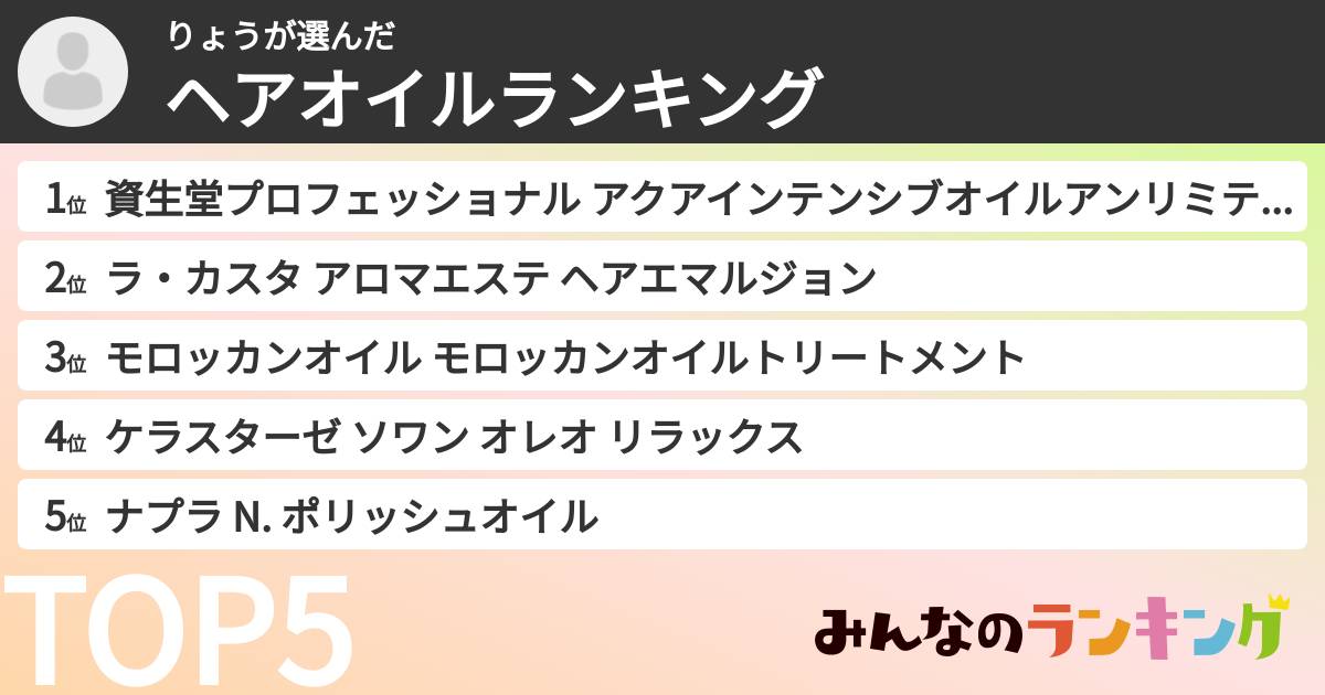 りょうさんの「ヘアオイルランキング」
