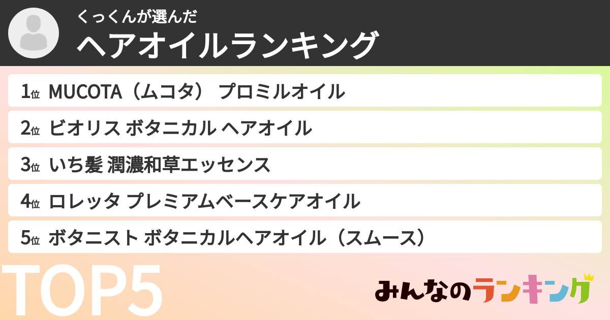 くっくんさんの「ヘアオイルランキング」