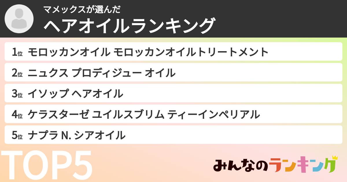 マメックスさんの「ヘアオイルランキング」