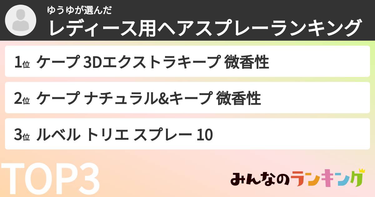 ゆうゆさんの「レディース用ヘアスプレーランキング」