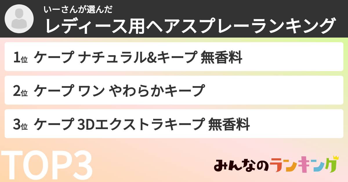 いーさんさんの「レディース用ヘアスプレーランキング」