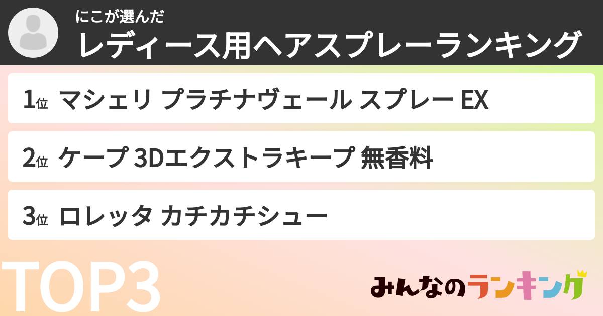 にこさんの「レディース用ヘアスプレーランキング」