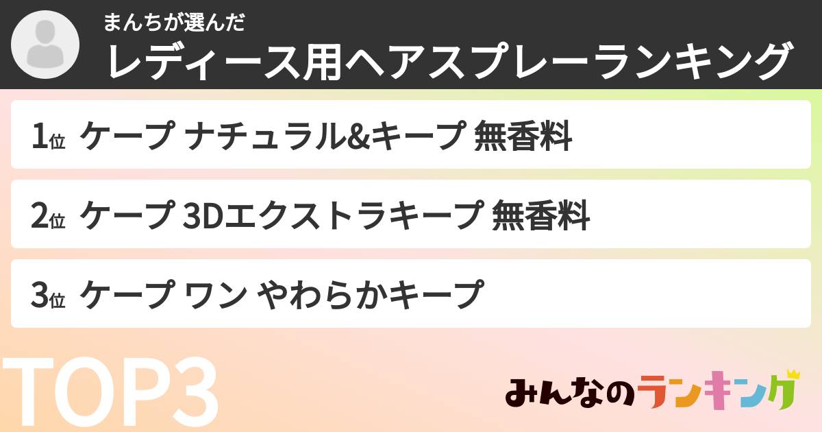 まんちさんの「レディース用ヘアスプレーランキング」