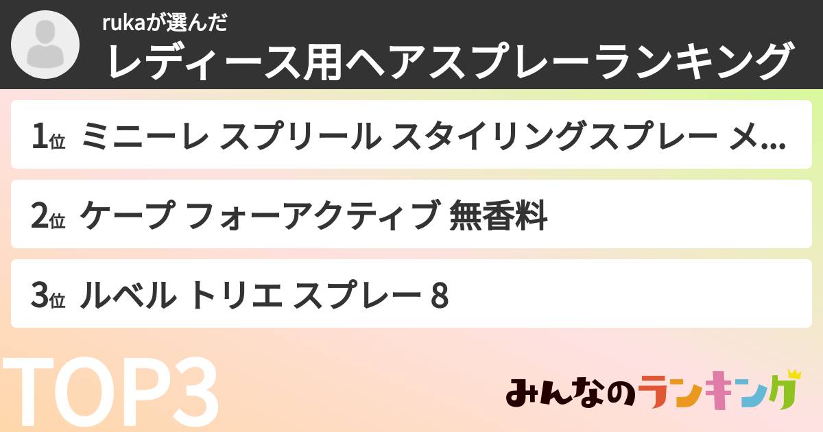 rukaさんの「レディース用ヘアスプレーランキング」