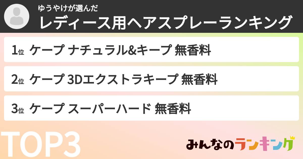 ゆうやけさんの「レディース用ヘアスプレーランキング」