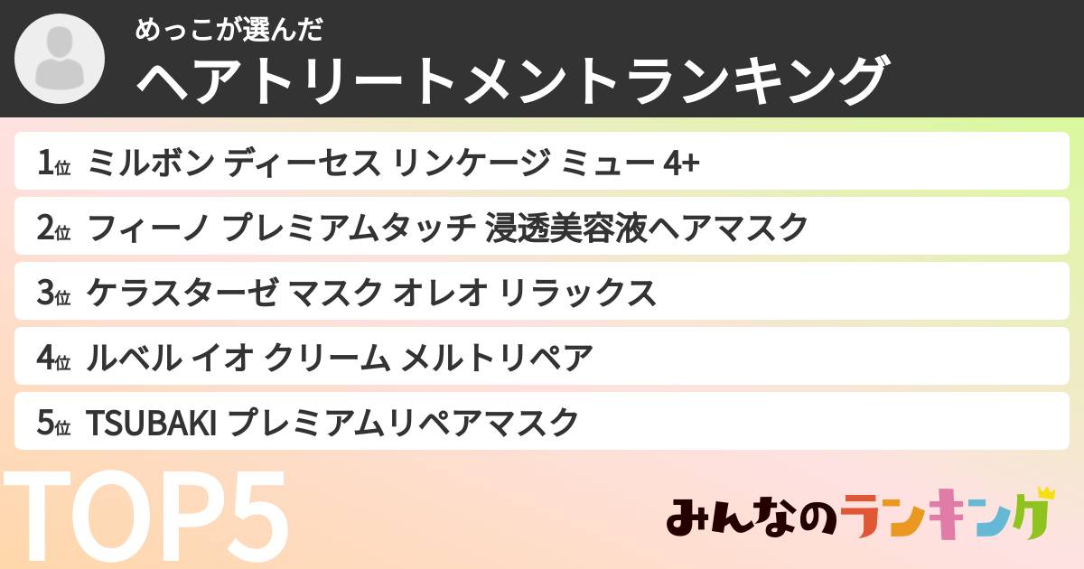めっこさんの「ヘアトリートメントランキング」