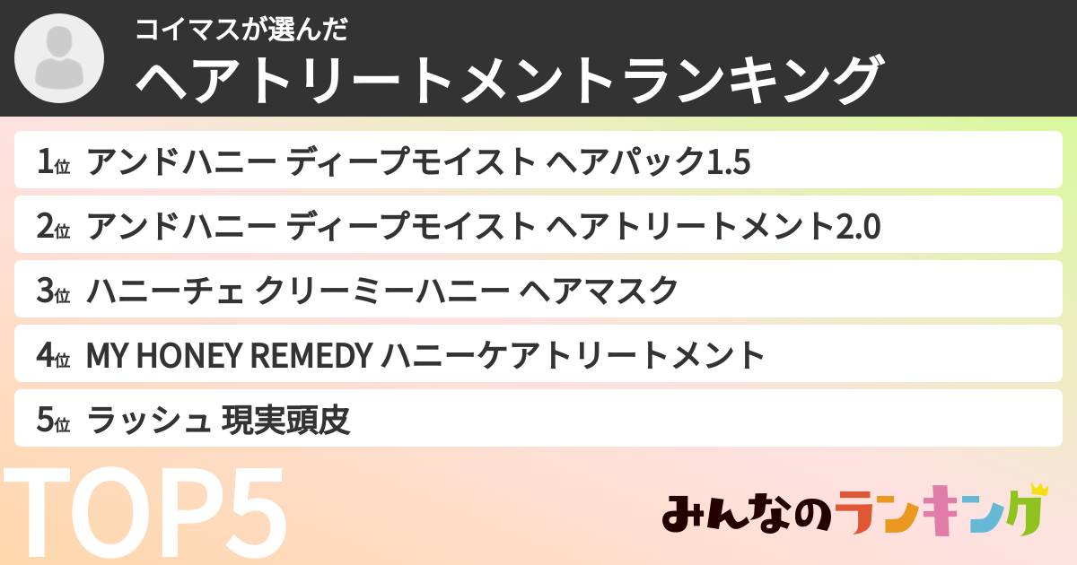 コイマスさんの「ヘアトリートメントランキング」