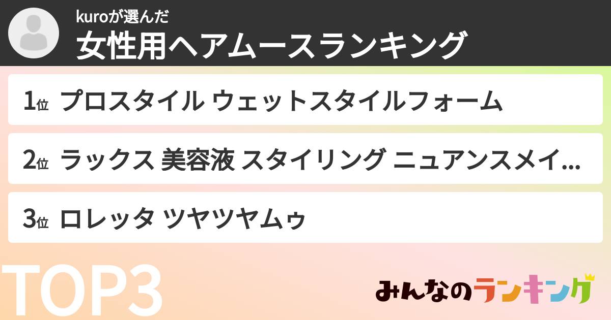 kuroさんの「女性用ヘアムースランキング」