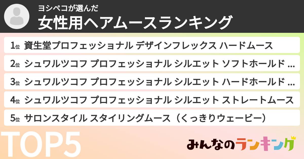 ヨシペコさんの「女性用ヘアムースランキング」
