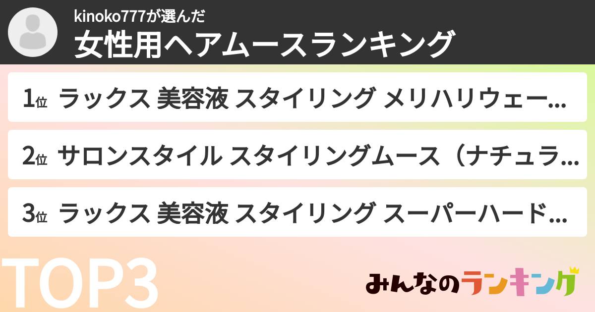 kinoko777さんの「女性用ヘアムースランキング」
