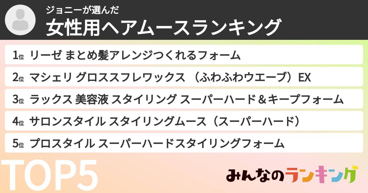 ジョニーさんの「女性用ヘアムースランキング」