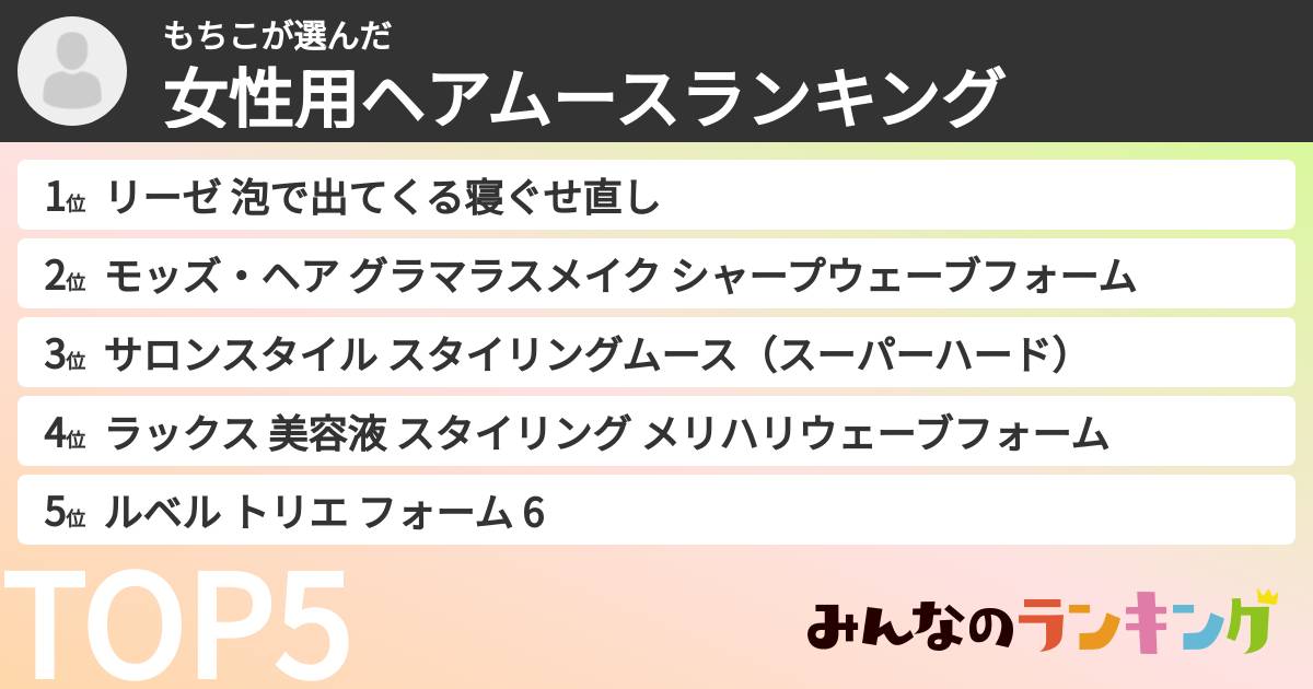 もちこさんの「女性用ヘアムースランキング」