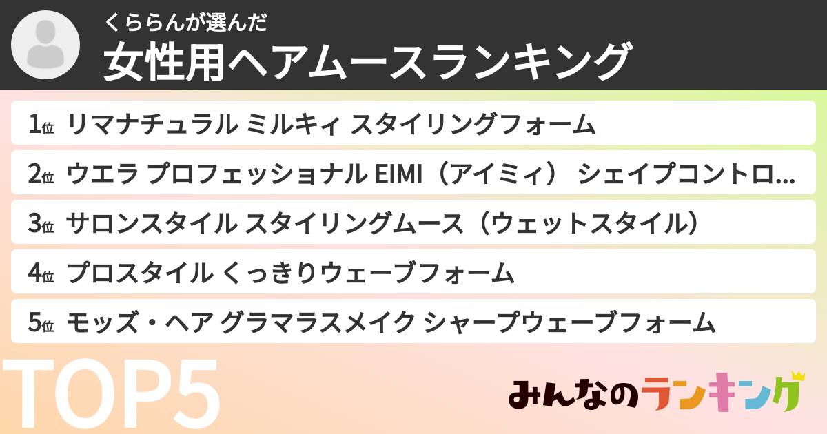 くららんさんの「女性用ヘアムースランキング」