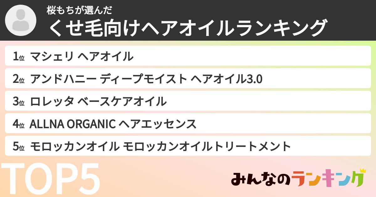 桜もちさんの「くせ毛向けヘアオイルランキング」