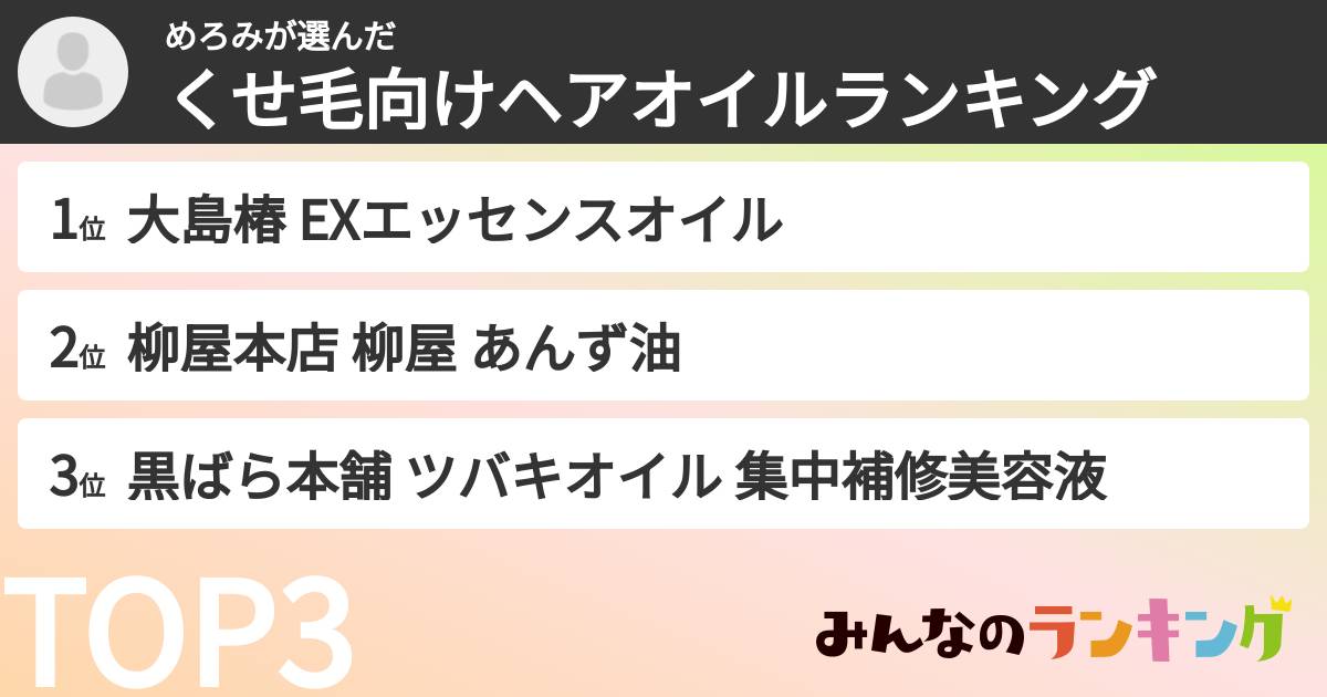 めろみさんの「くせ毛向けヘアオイルランキング」