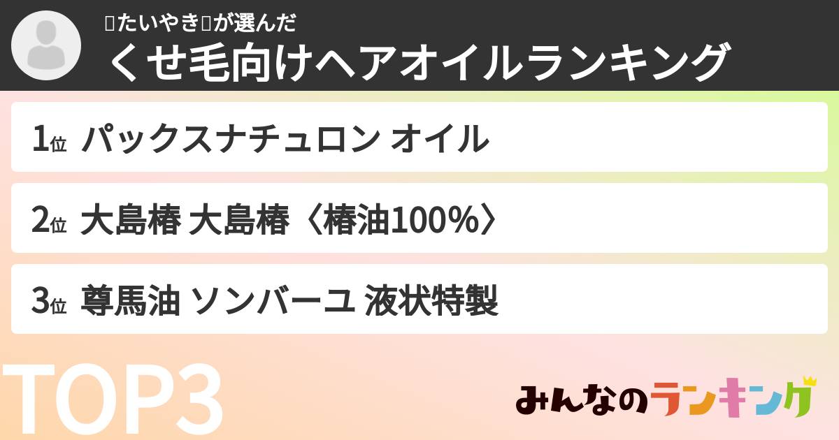 🐸たいやき🐸さんの「くせ毛向けヘアオイルランキング」