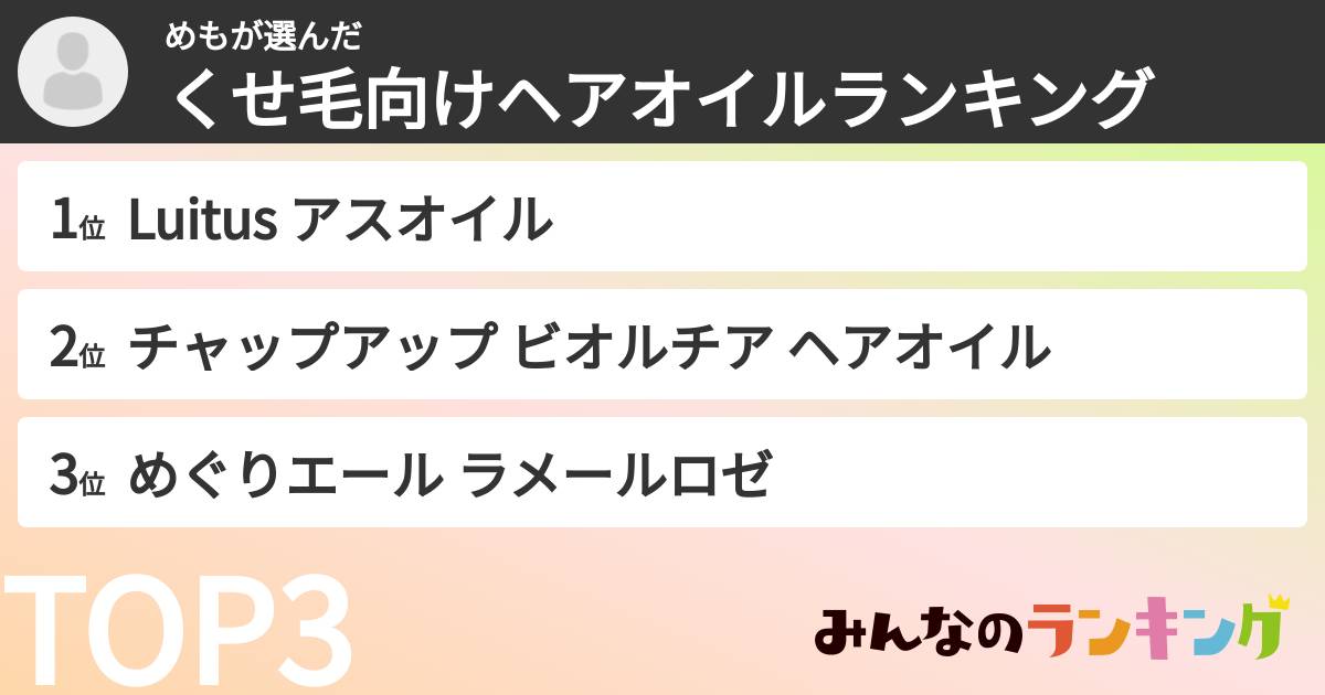めもさんの「くせ毛向けヘアオイルランキング」