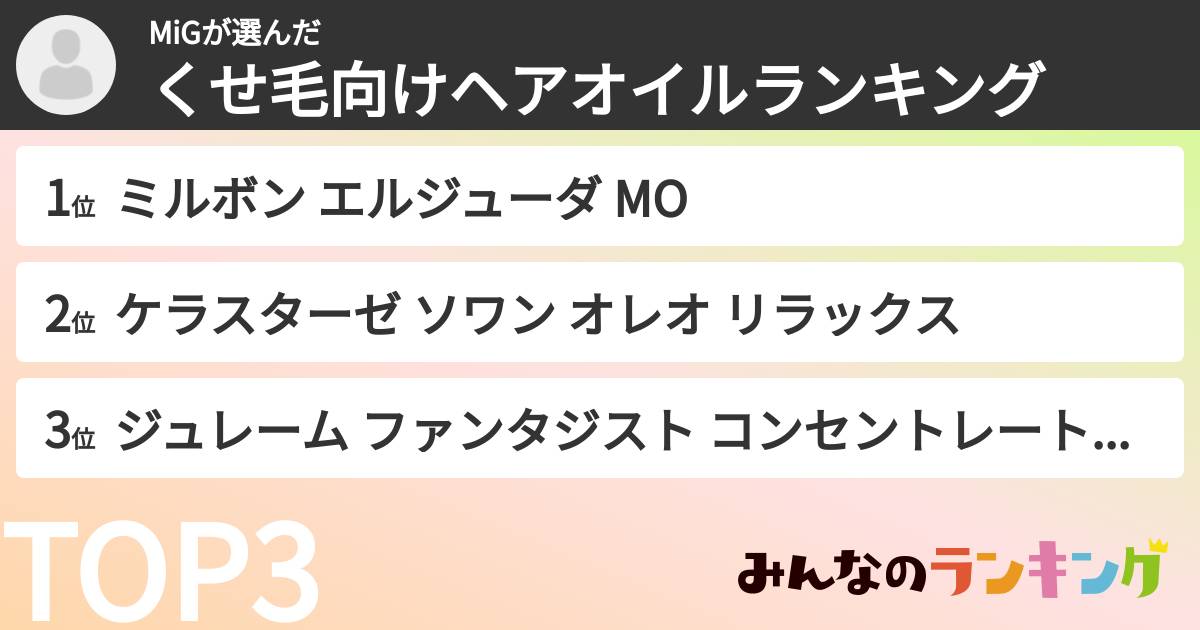 MiGさんの「くせ毛向けヘアオイルランキング」