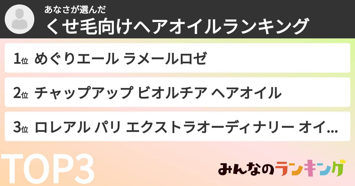 あなささんの「くせ毛向けヘアオイルランキング」