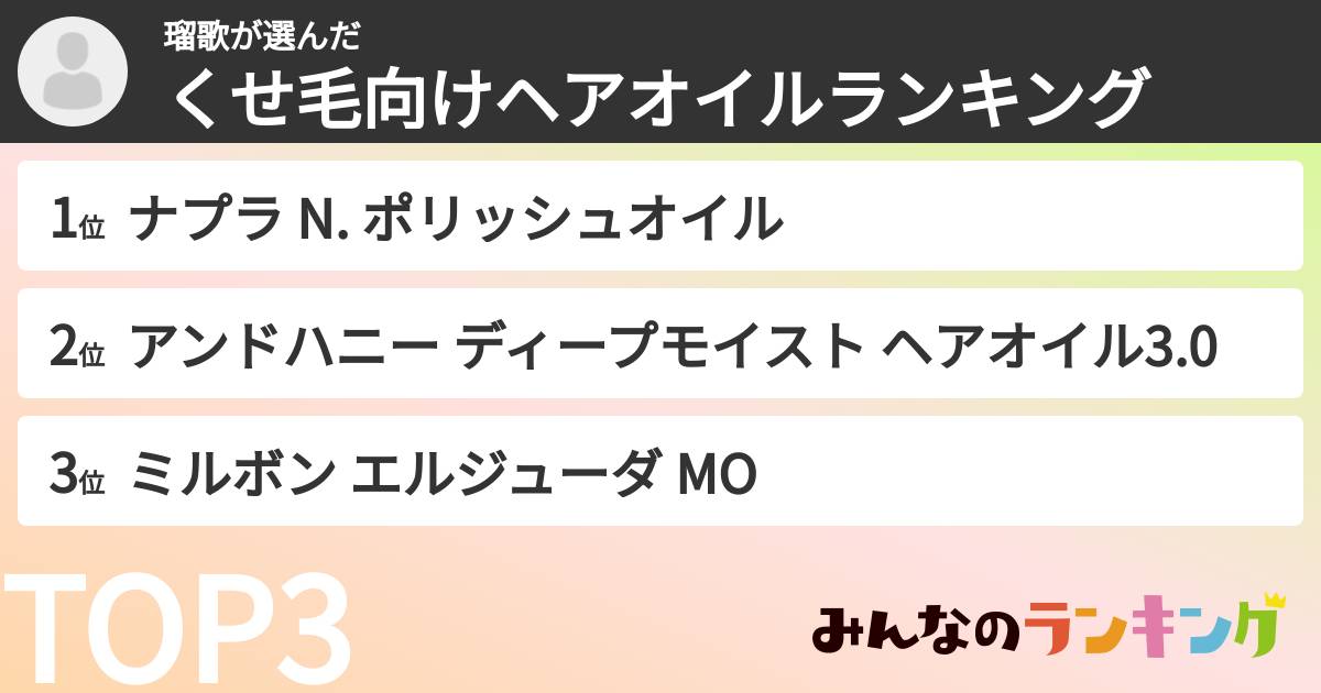 瑠歌さんの「くせ毛向けヘアオイルランキング」